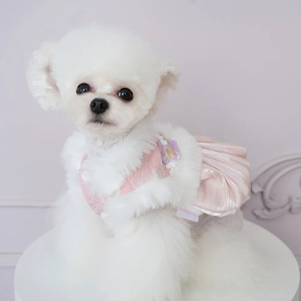 Pet Flannel Dress Rabbit Butterfly Tang Dress Princess New Year Small Medium Dog Coat Puppy Clothes Chinese Style Pet Skirt