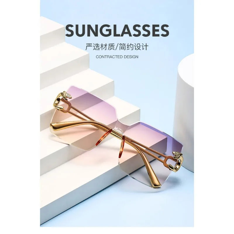 Retro Square Sunglasses Women Men Rimless Trend Luxury Shades Travel Glasses Lady Man UV400