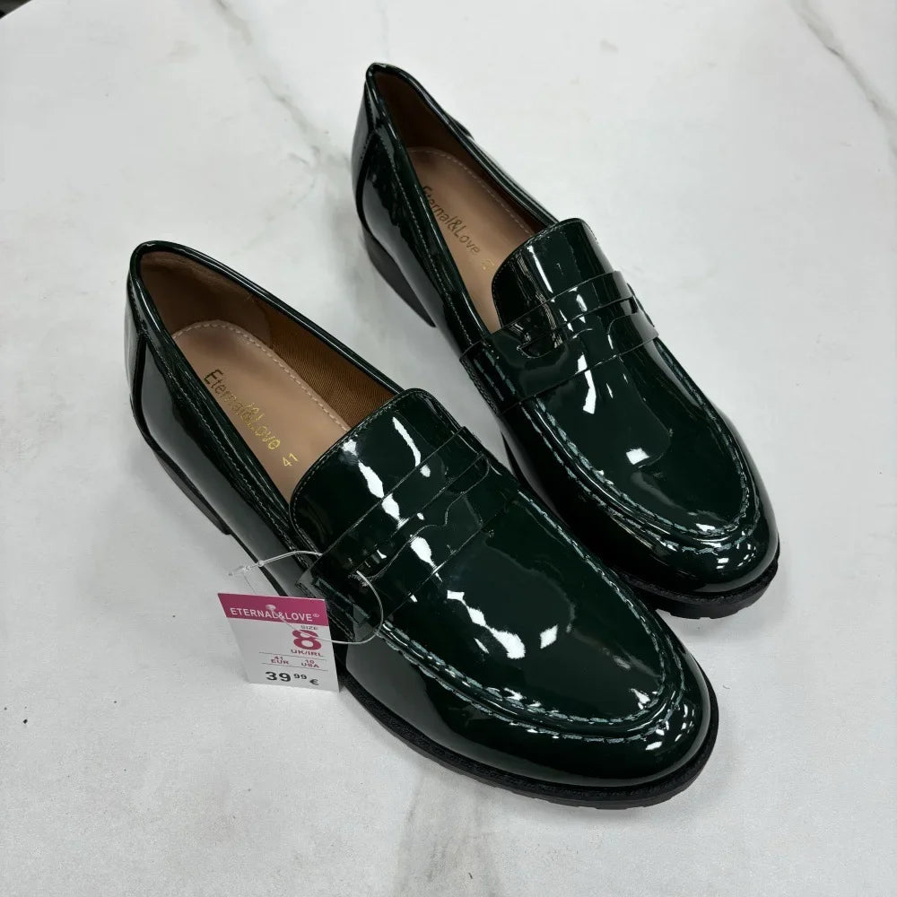 Fashionable Versatile Patent Leather Bright Face British Style Flat Shoes Comfortable Microfiber Face Adult Men Women Summer Sho