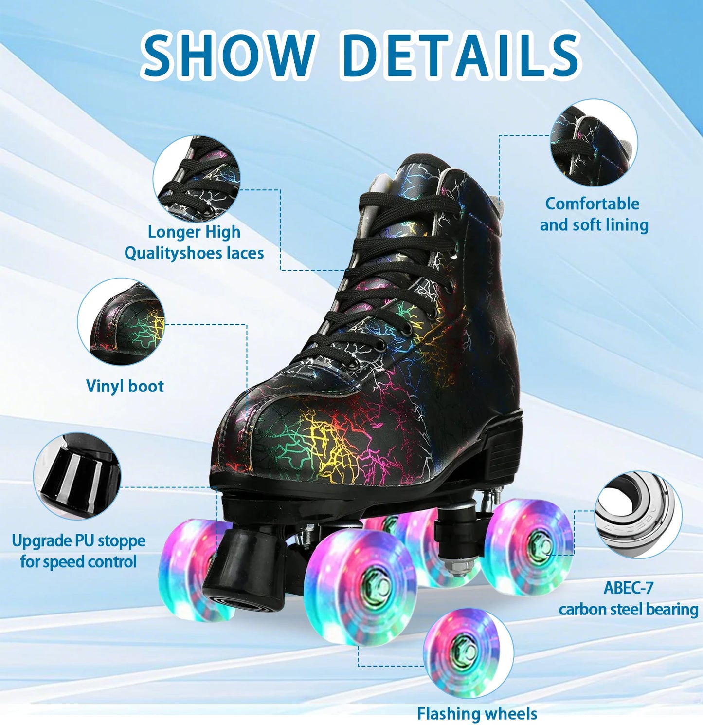 Flashing Quad Roller Skates Adult Flashing 4 Wheels Skates For Women Men Outdoor Sports Ice Skating Rink Quad Sneakers