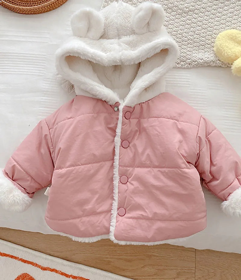 MILANCE Winter Baby Girls Clothes Fur Lining Hoodie Jacket  Cotton Fleece Boys Coat