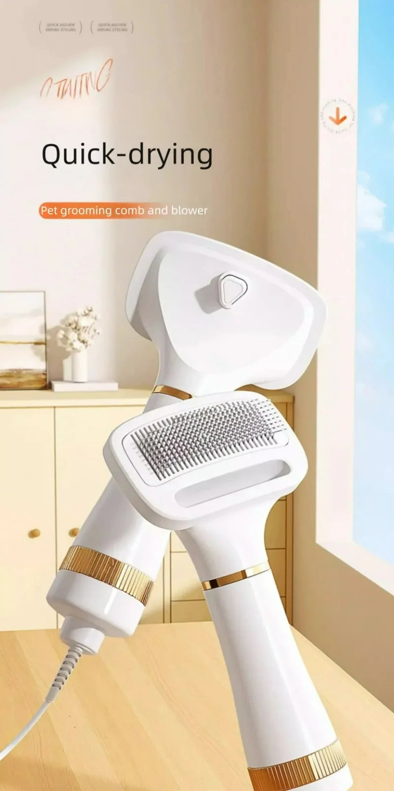 Small Dog Dryer Pet Heating Hair Puppy Dryer Cat Hair Blow and Comb 2in1 Hair Dryer for Small Middle Dogs Quick Drying