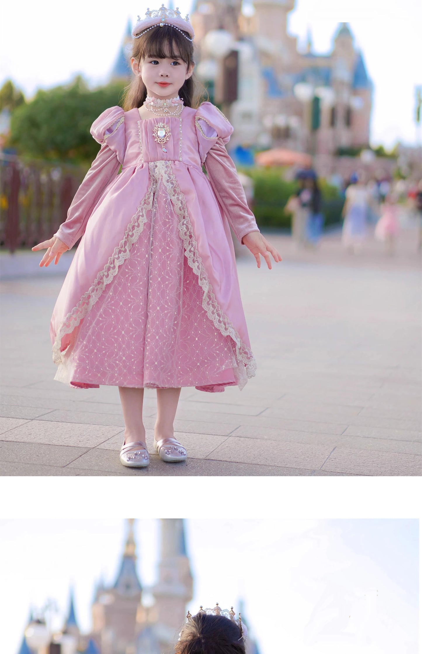 Kids Pink Aurora Princess Lolita Dress Halloween Costume Girl Sleeping Beauty Princess Cosplay Birthday Party Dresses for 2-12Y