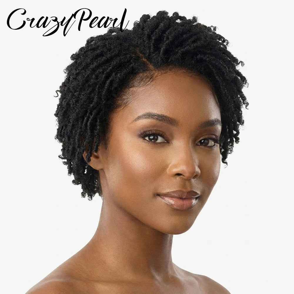 Short Pixie Cut Dreadlocks Wigs Natural Color Afro Twists Dreadlocks Lace Frontal Wig Faux Locs Braided Hair Replacement Wigs