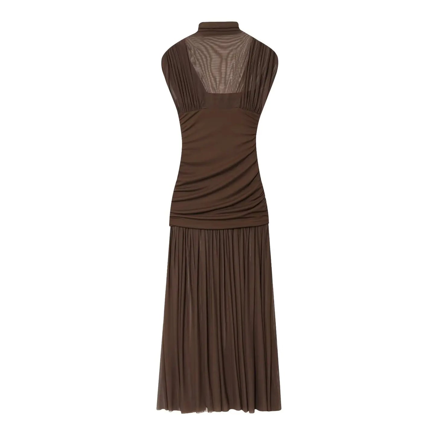 KONDALA Women Elegant Chic Mesh Tulle Long Dress Sleeveless Fitted Dress For Female 2025 Fashion Sexy Romantic Party Lady Dress