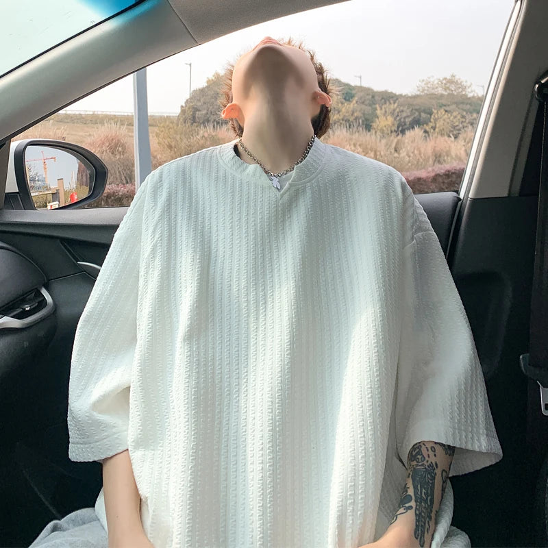 2026 Summer New  Style Fashion for Men's Large Size V-neck T-shirt Loose Top Casual Wind Breathable Quick Drying Short Sleeves