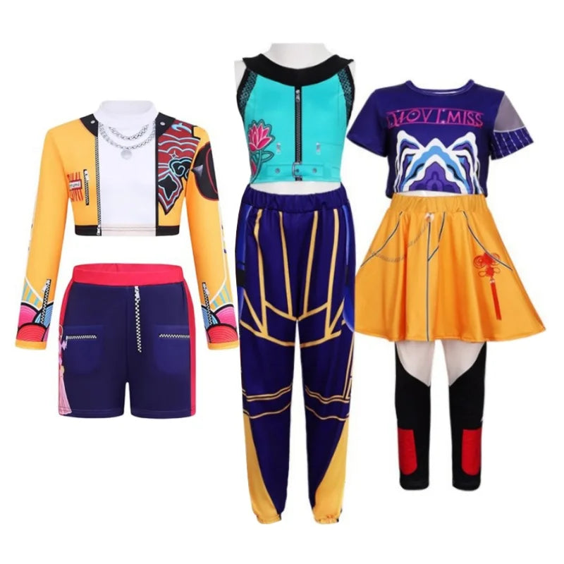 Kids Girls Costume Sets Kids Tops+Skirt Pants 2 Pieces Outfits Children K-Pop Fashion New Birthday Party Stage Performance Suit