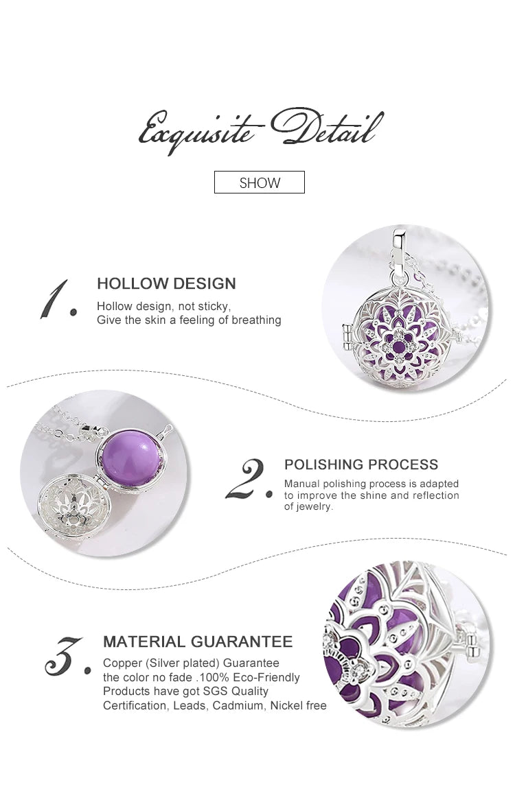 Eudora 18mm Harmony Ball Lotus Flower Cage Pendant Pregnancy Chime Bola Angel Caller Necklace Fashion Jewelry for Women gift