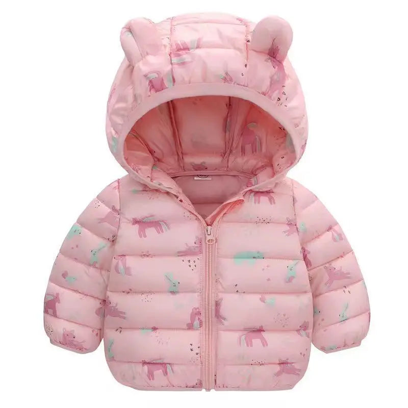 Girls Boys Jackets Kids Cartoon Print Dinosaurs Down Coats Children Spring Autumn Windproof Outerwear Baby Winter Casual Clothes