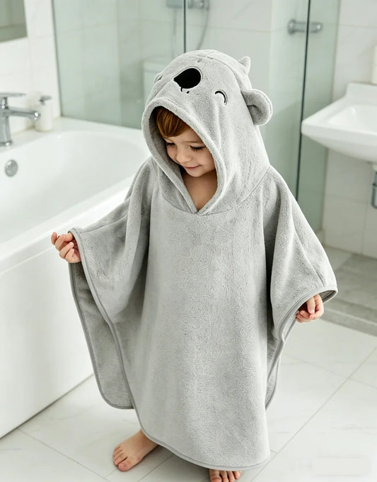 1pc Gray Highly Absorbent Hooded Baby Bath Towel With Koala Design, For Bathroom Use