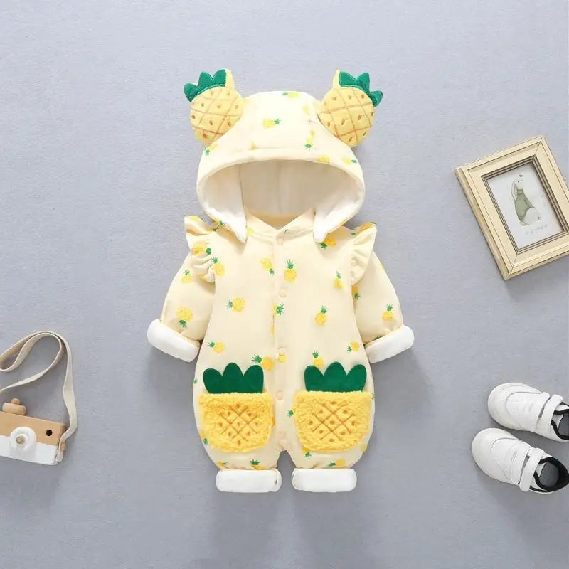 Jumpsuit Baby Winter Thickened Jumpsuit Newborn Boy Girl Removable Hood  Cuddling Clothes Quilted Princess Romper  Clothes
