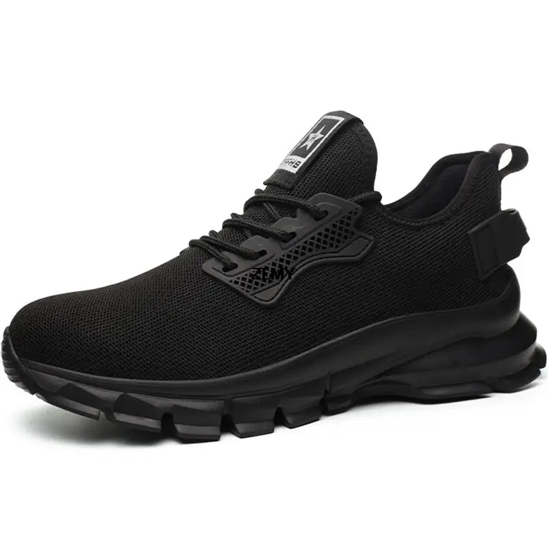 Black Safety Shoes Men Steel Toe Sneakers Lightweight Puncture Proof Work Safety Boots Man Breathable Working Shoes Anti-smash