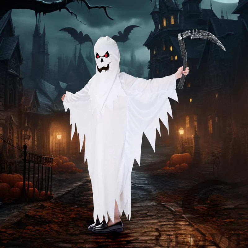 Halloween Boys Girls White Ghost Scary Cosplay Costume for Kid Child Stage Performance Carnival Party Dress Up Suit