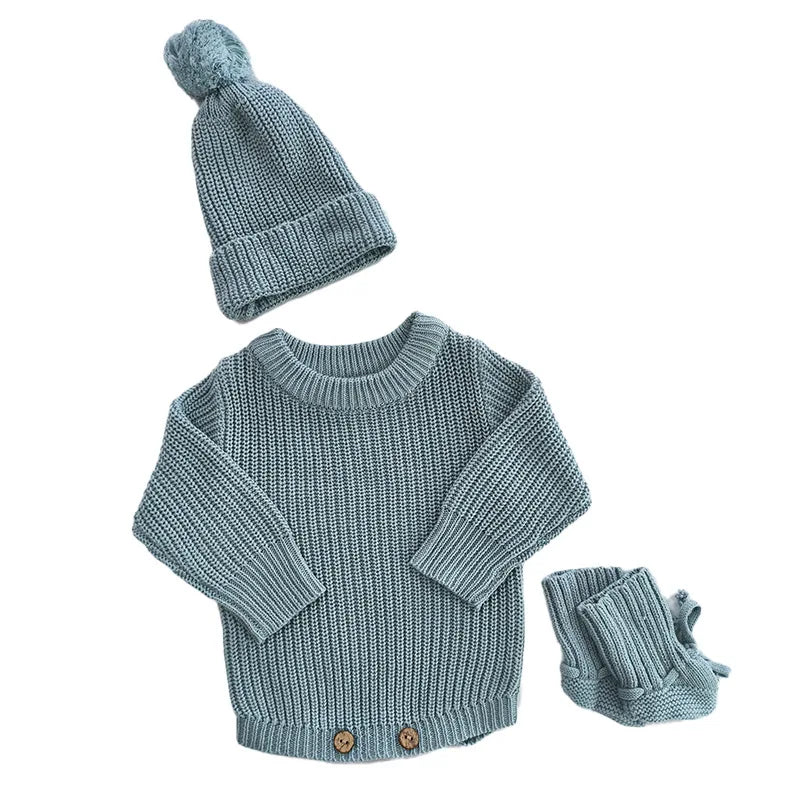 Personalized Name Baby Romper Autumn Winter Warm Knitted Sweater Jumpsuit Infant Outfit Hat Socks Set Newborn Clothes Gift