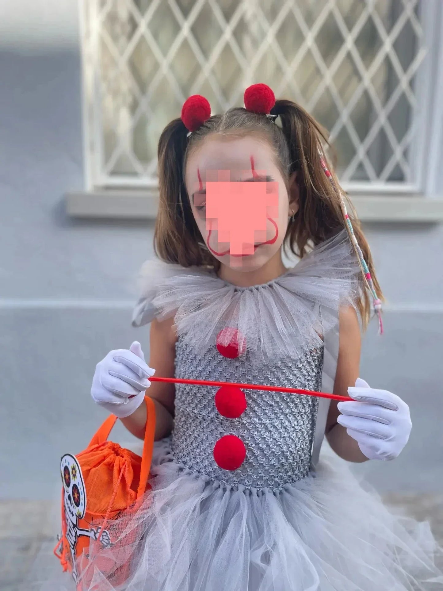 Halloween Pennywise Costume Creepy Clown Gray Tutu Dress Outfit Girls Fancy Carnival Party Tulle Dresses Joker Clothes