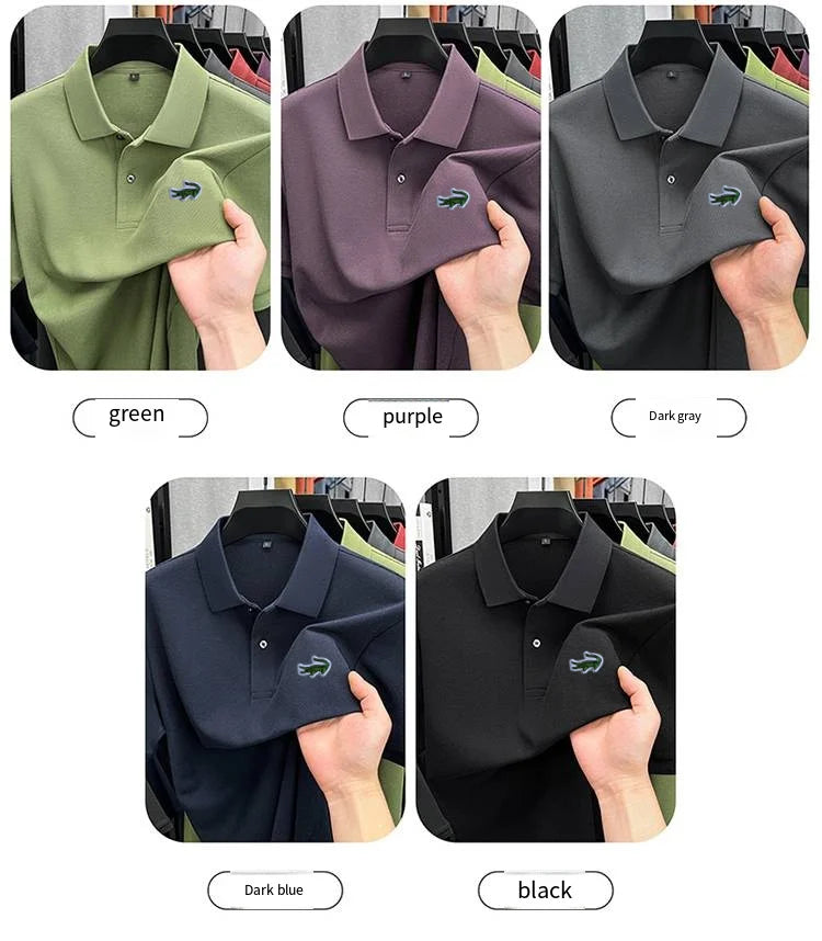 100% Cotton High-End Men New Short-Sleeved Polo Shirt Lapel Button Embroidery British Style Fashion Snug Hot-Selling Men's Wear