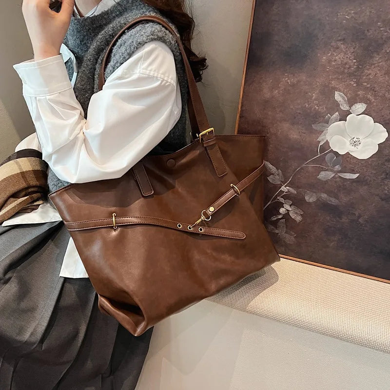 Tote Bag Designer Retro PU Leather Shoulder Handbag For Women Winter Trend Y2K Fashion Handbags Females Travel Luxury Tote Bags
