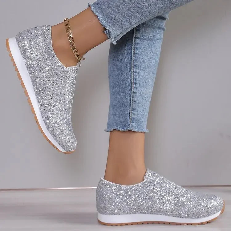 2025 Autumn New Fashion Slip-on Low-heeled Women's Sneakers Gold Silver Trend Sport Shoes Ladies Outdoor Casual Walking Shoes