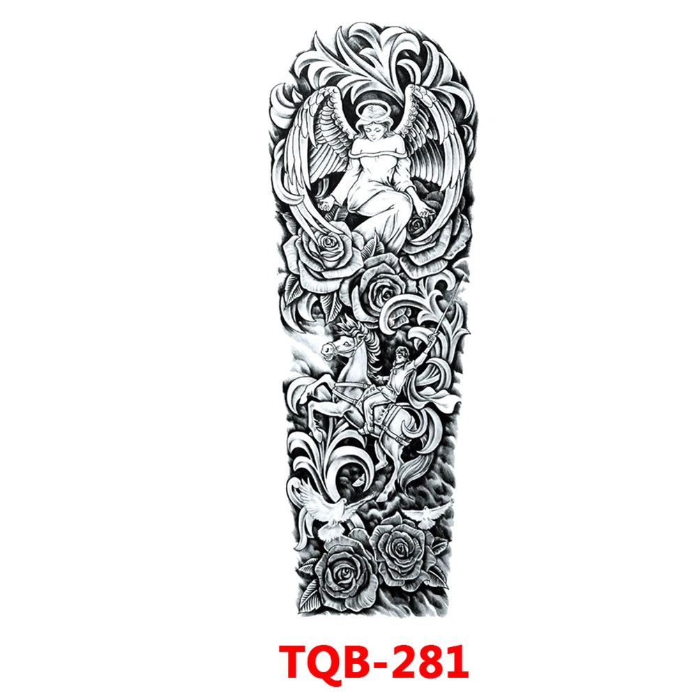 Large Arm Sleeve Tattoo Rose Gear Clock Eye Waterproof Temporary Tatto Sticker Lion Wolf King Body Art Full Fake Tatoo Women Men