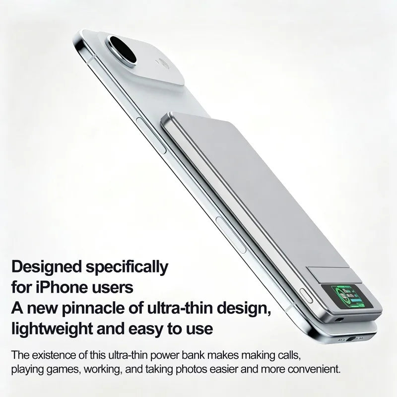 5000/10000mAh Slim and Portable Magnetic Power Bank with Bracket TFT Digital Display Wireless Fast Charging for Phones Watches