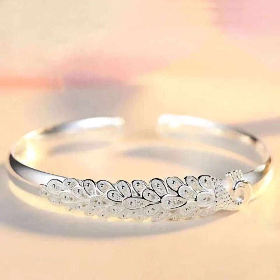 925 sterling silver elegant Peacock opening screen bracelet Bangles for women fashion party wedding Accessories jewelry gift