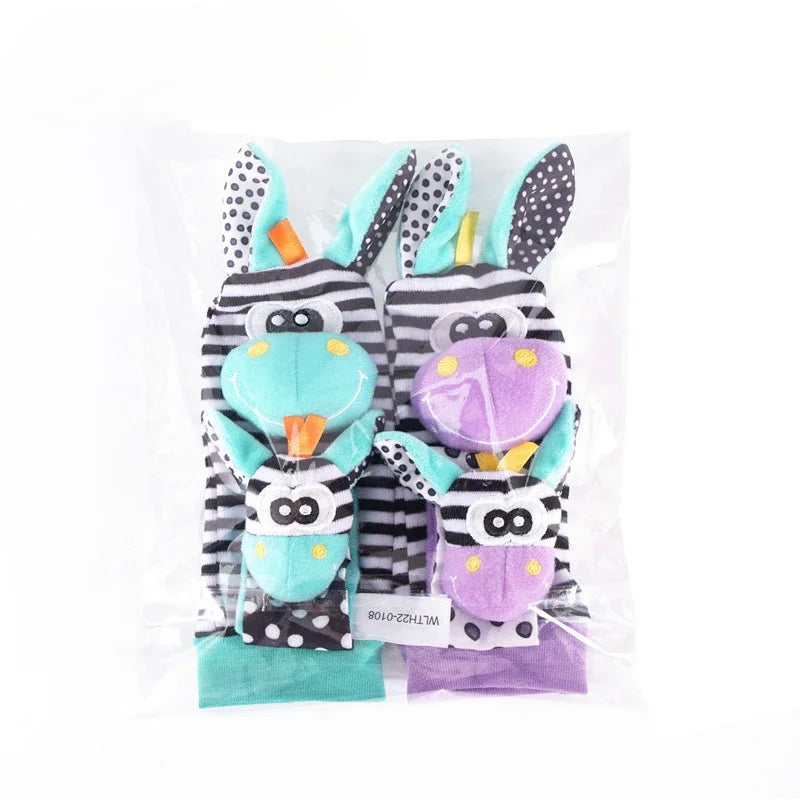Baby Rattles Socks Toys 0 12 Months Newborn Infant Cartoon Plush Socks Wrist Strap Foot Finder and Wrist Rattles Toys for Babies