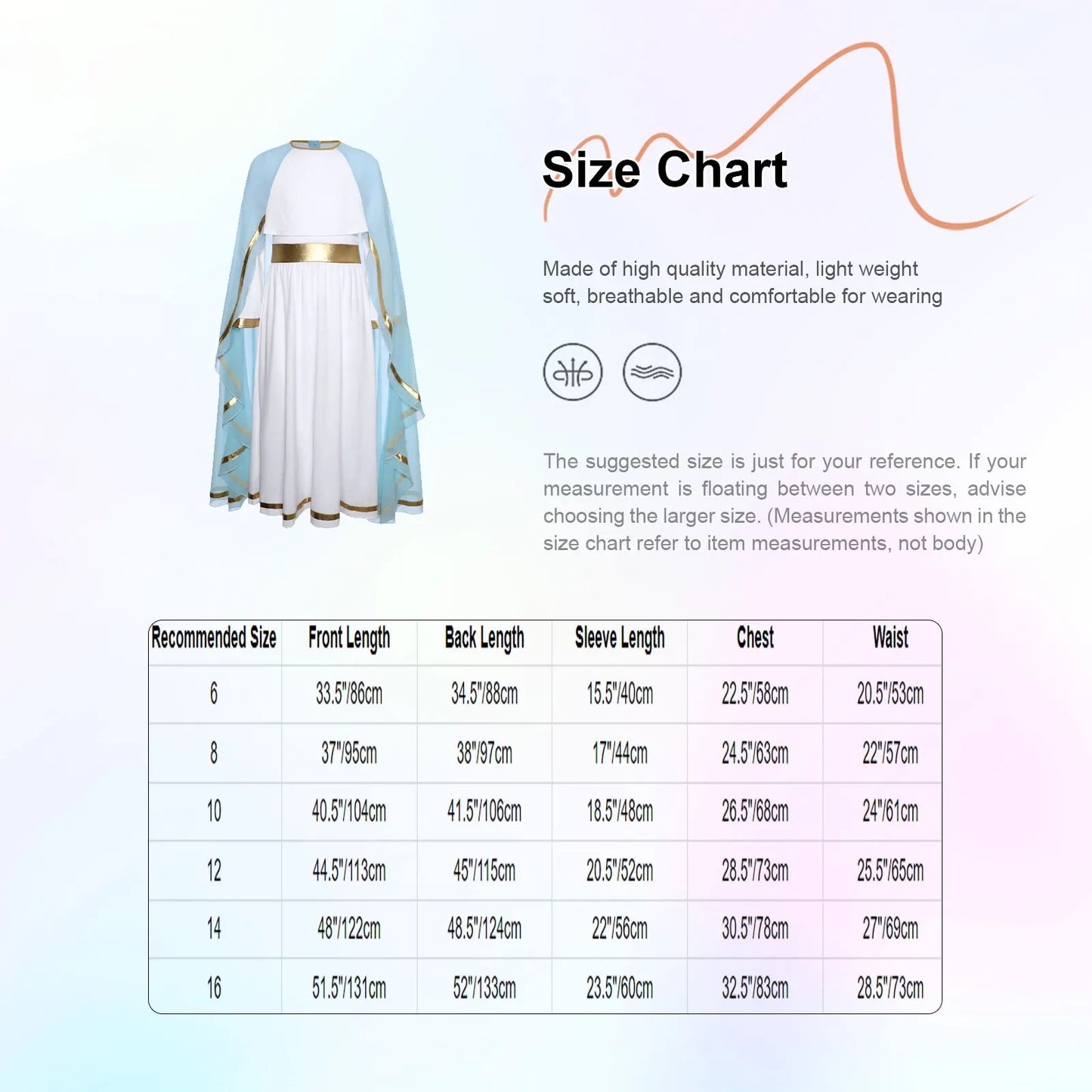 Halloween Virgin Mary Costume for Kids Girls Fancy Greek Princess Cosplay Long Sleeve Ruffle Dress with Chiffon Cape Theme Party