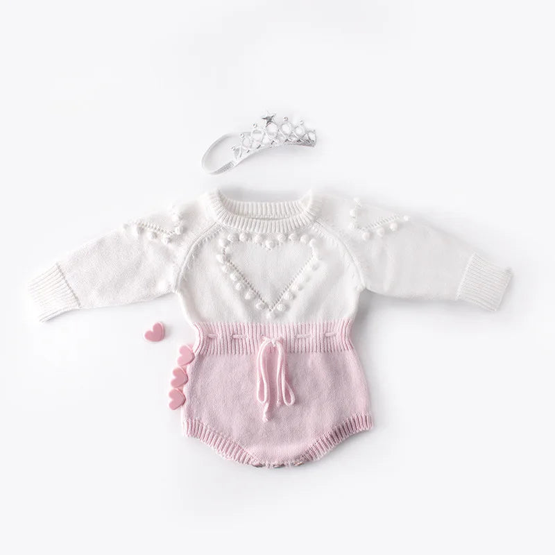 Autumn Lovely Heart Jumpsuit Infant Baby Girl Knitted Clothes Love Romper Bodysuit Outfit Spring Cotton Knitted Sweater Bodysuit