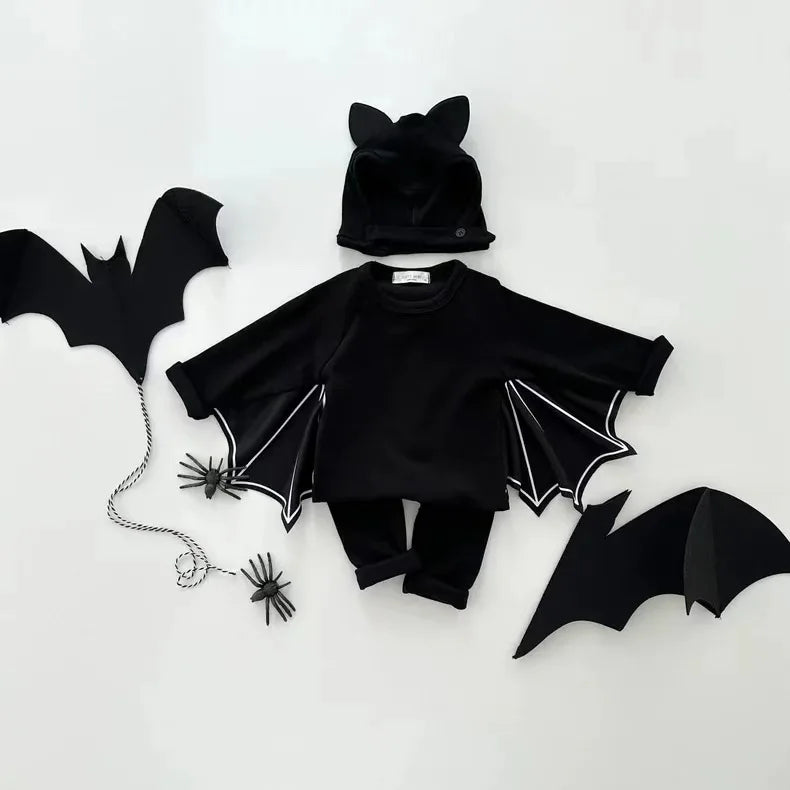 2025 Autumn New Baby Halloween Clothes Set Boy Girl Infant Long Sleeve Bat Tops + Pants + Hat 3pcs Suit Baby Halloween Costume