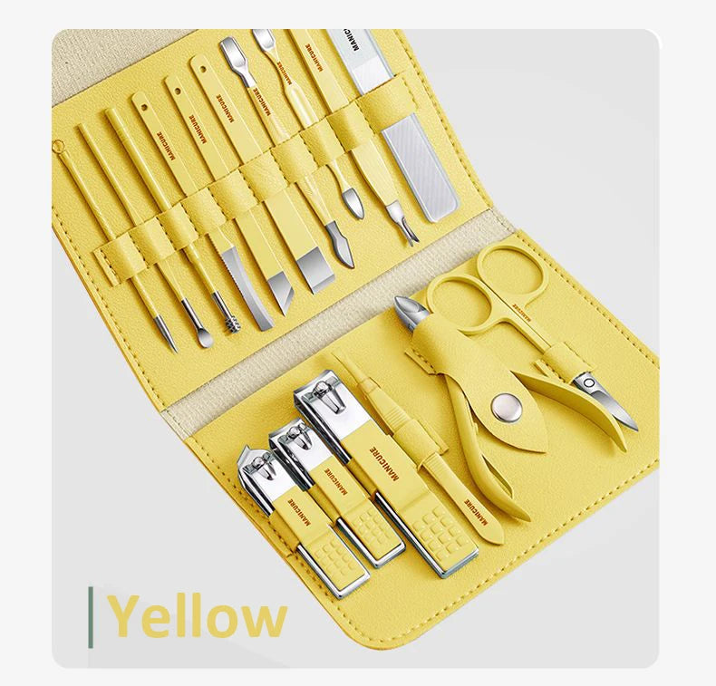 Professional Manicure Set 12/16 Pcs Full Function Kit Stainless Steel Pedicure Sets With Leather Portable Case Idea Gift