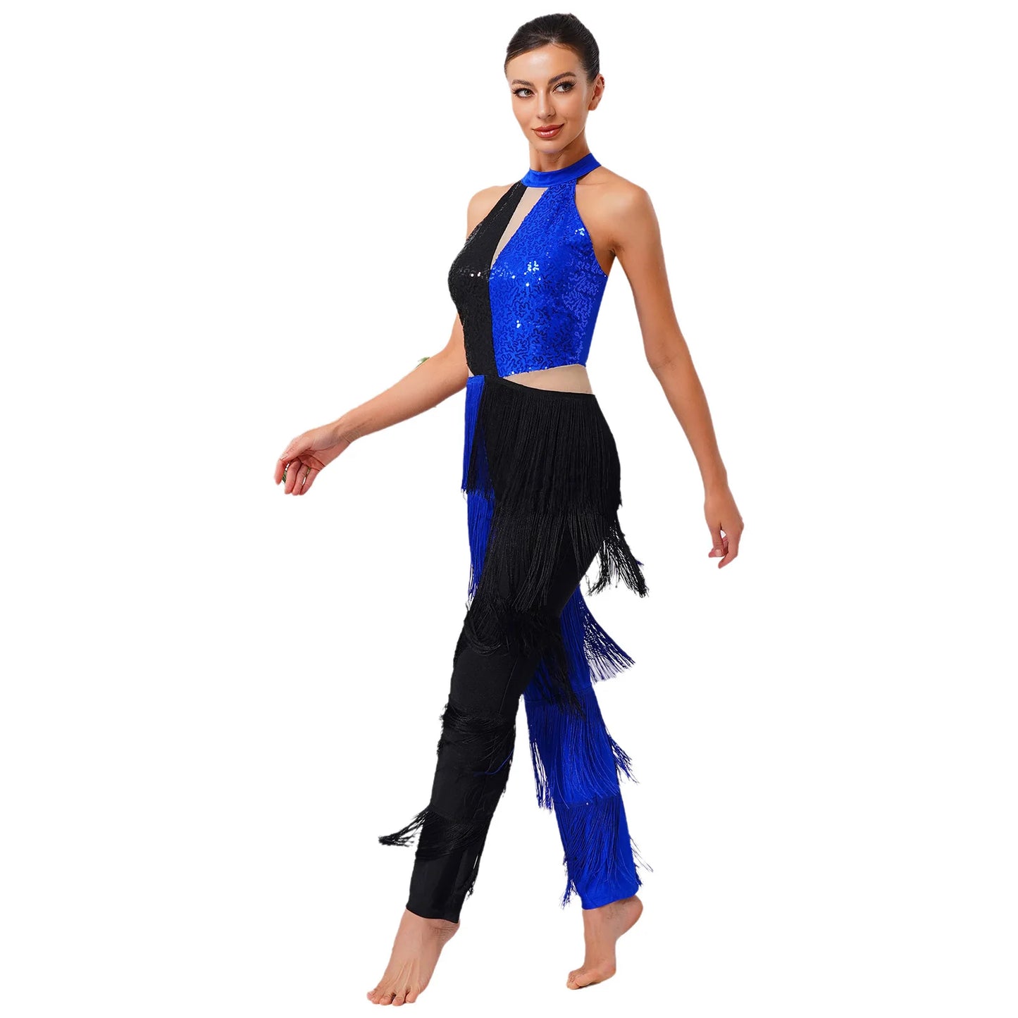 Halloween Hippie Costume womne Vintage 70s Disco Stage Performance Dancing Jumpsuit Singer Sequins Tassel Tango Cha-cha Costumes