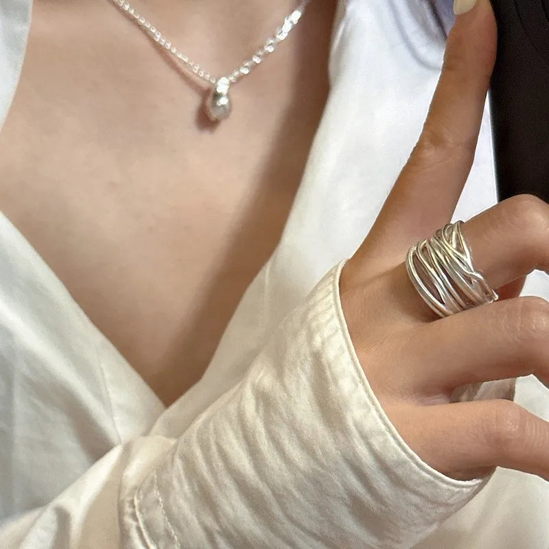 VENTFILLE 925 Sterling Silver Geometric Line Cross Wrap Open Ring For Women Gift Irregular Punk Adjustable Jewelry Dropshipping