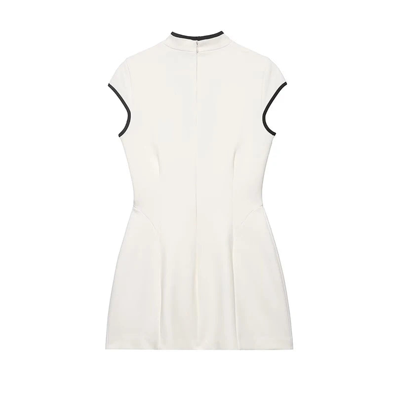 White Patchwork Mini Dress Women Fashion Sleeveless Off Shoulder High Waist Slim Mini Dresses 2026 Evening Party Summer Dresses