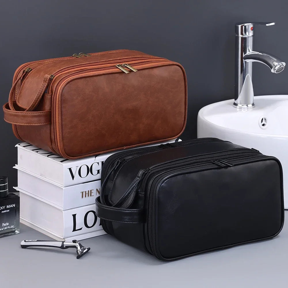 Multi Pockets PU Toiletry Bag For Women Men Travel Essentials Makeup Bags Waterproof Hanging Bag Cosmetic Washing Organizer Bag