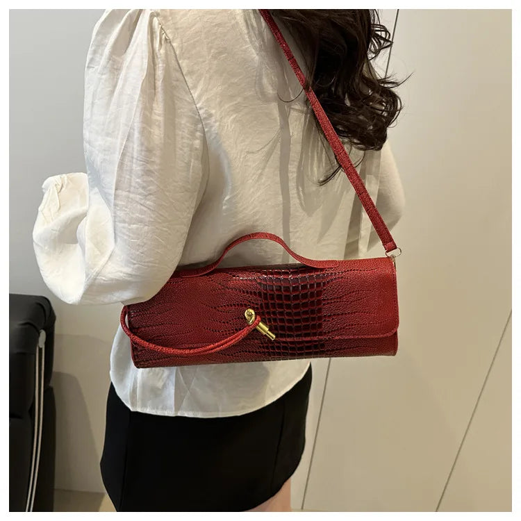 Luxury Design Top-Handle Bag For Women Evening Handbag Long Purse, Crocodile Pattern Crossbody Shoulder Bags Fashionable Outfits