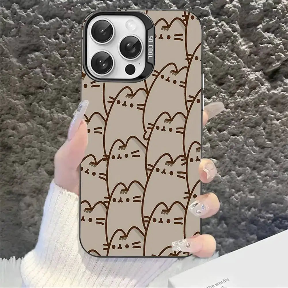 Cartoon P-Pusheens Cat Phone Case For IPhone 17 16 15 14 11 12 13 Pro Max Pro Plus Colored Silver Cover