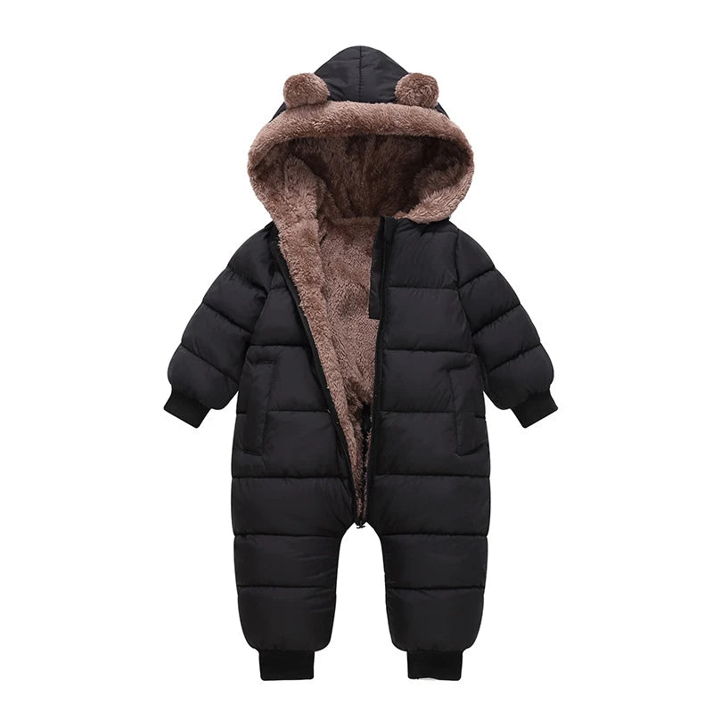 Autumn Winter Newborn Boys Girls Rompers Fleece-lined Zipper Keep Warm Hooded Bodysuits For Baby Kids Children Birthday Present