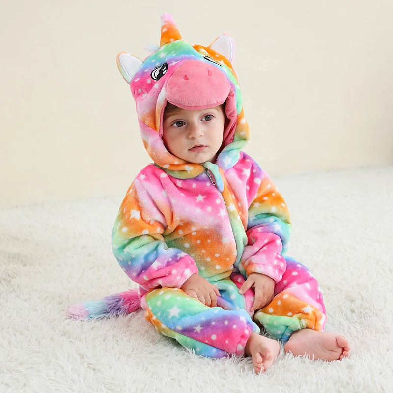 MICHLEY Carnival Dinosaur Baby Winter Costume Rompers Clothes Cute Cartoon Jumpsuit Bodysuit Overall Unicorn For Girls Boys Kid