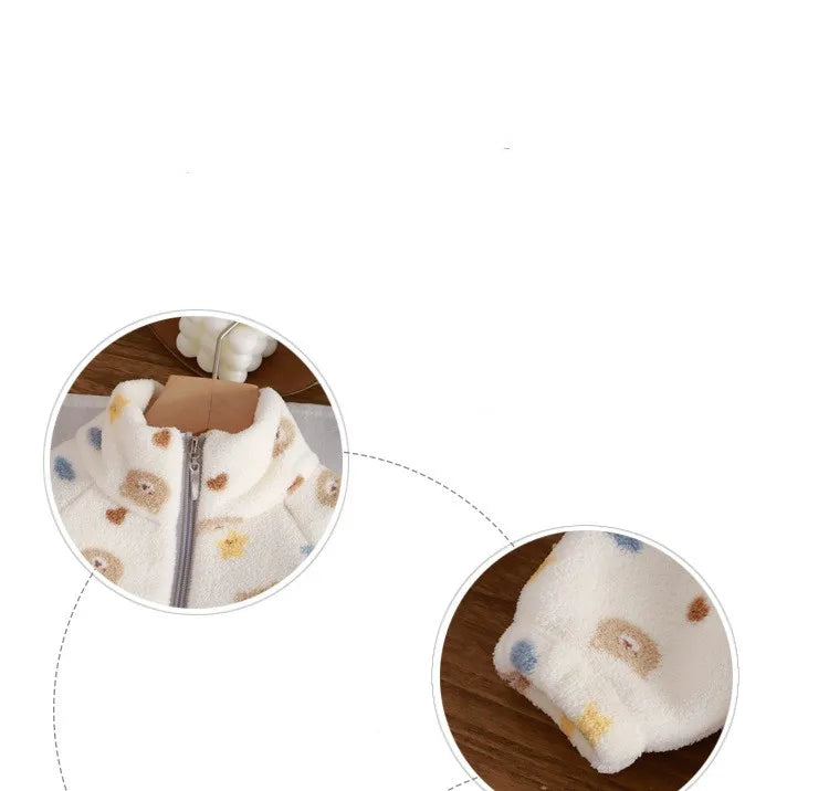 Toddler Baby Autumn and Winter Plus Velvet Thickened Set Cartoon Children's Home Clothes Shaking and Brushed Children's Set
