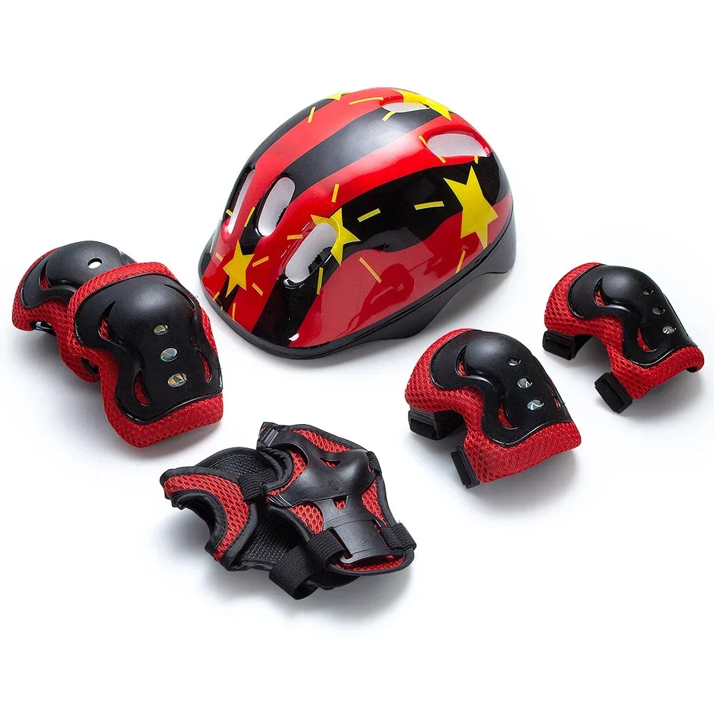 7Pcs/Set Roller Skating Kids Safety Helmet & Knee Elbow Pad Set – Adjustable Protective Gear for Children Cycling, Skateboard