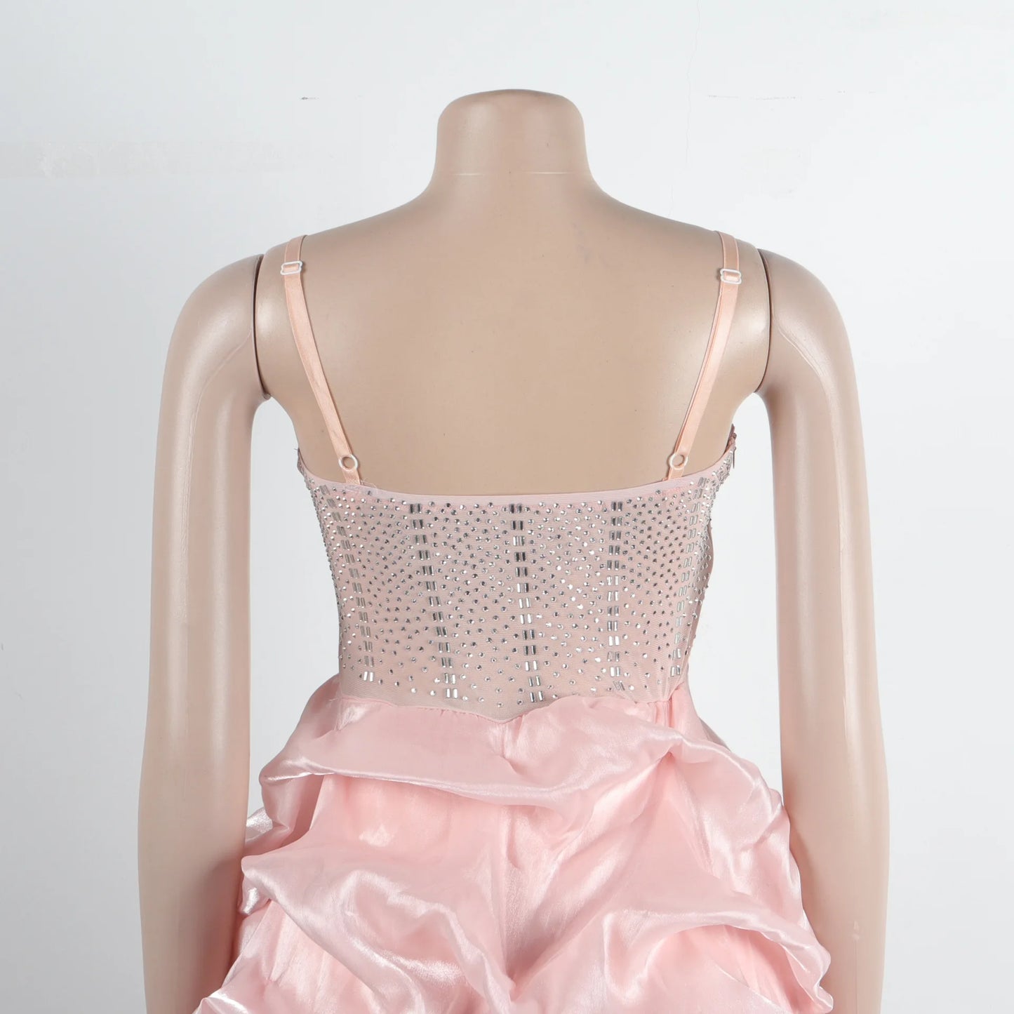 HBLL Sexy Rhinestone Bodycon Ruched Puff Suspenders Dresses Women Sheer Mesh Birthday Party Night Clubwear Summer Dresses Robes
