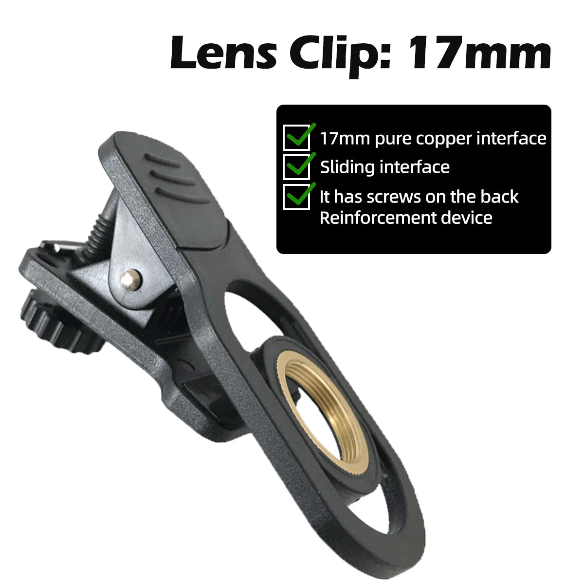 Fonken 17MM Universal Phone Lens Clip Adapter Adjustable Extended Clamp for Telephoto Telescope Wide Angle Macro Lenses