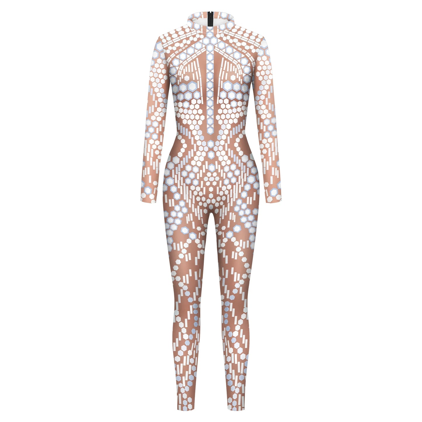 Halloween Cosplay Costume Shiny Sexy Lace Sequins Pattern 3D Printed Slim Bodysuit Theme Party Role Playing Jumpsuit for Women