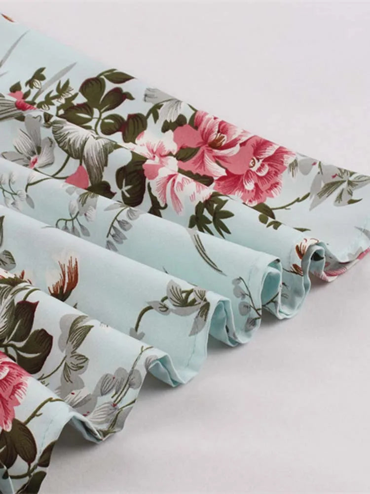 Sleeveless Floral Print Summer Dress Women Elegant Vintage Casual O Neck A Line Midi Party Sundress Vestidos With Belt
