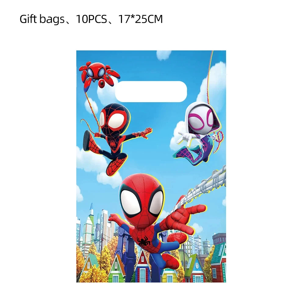 Spiderman Birthday Party Decoration Banner 'Spidey And His Amazing Friends' Silicone Bracelet Tinplate Badge Stickers Gift Bags