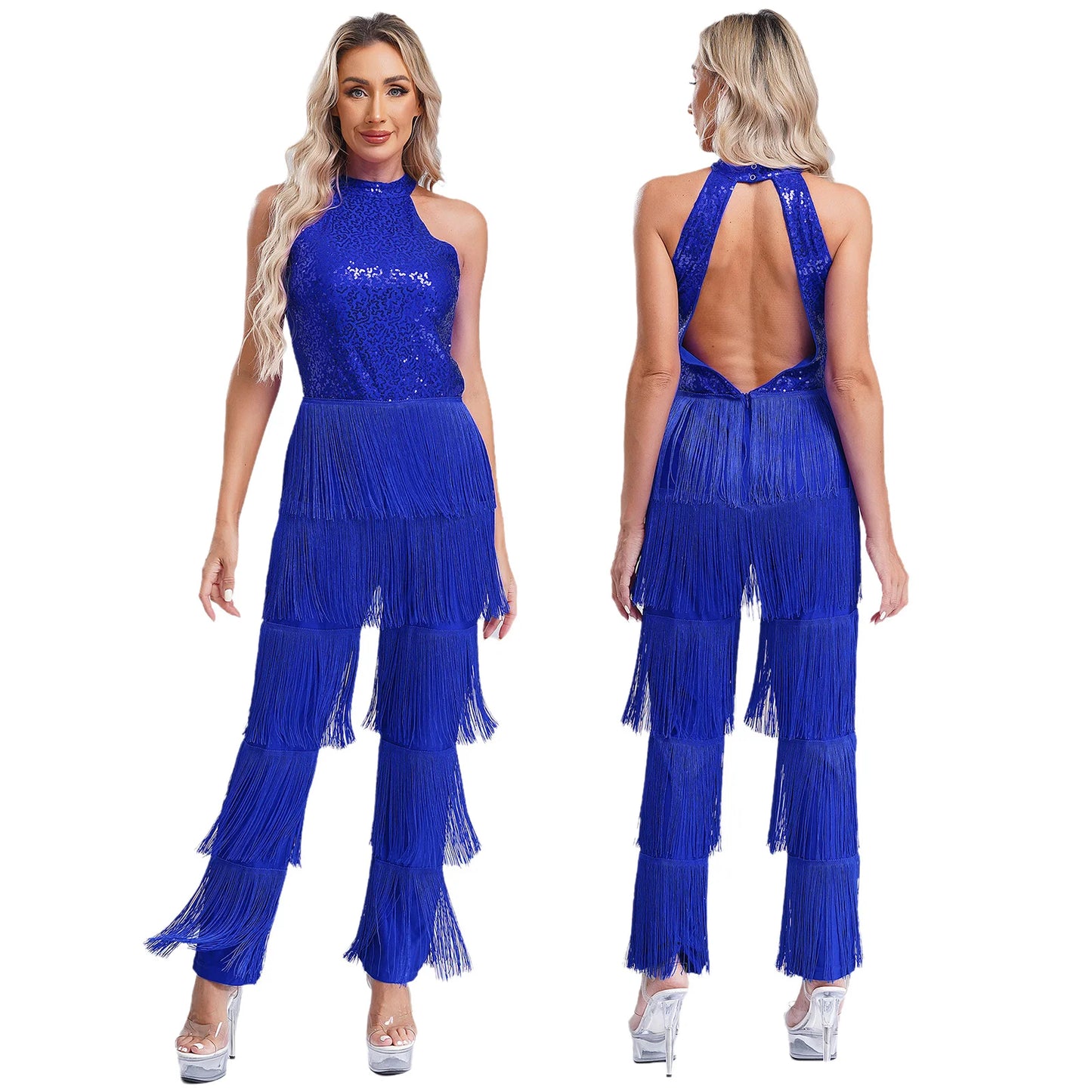 Halloween Hippie Costume womne Vintage 70s Disco Stage Performance Dancing Jumpsuit Singer Sequins Tassel Tango Cha-cha Costumes