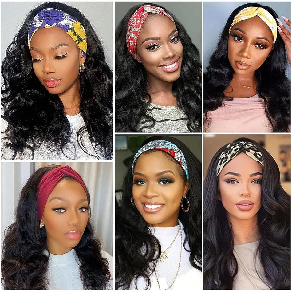 Headband Wig Human Hair Body Wave Glueless Wigs Full Machine Made Wig Peruvian Human Hair Wigs For Black Women Easy to Go 250%