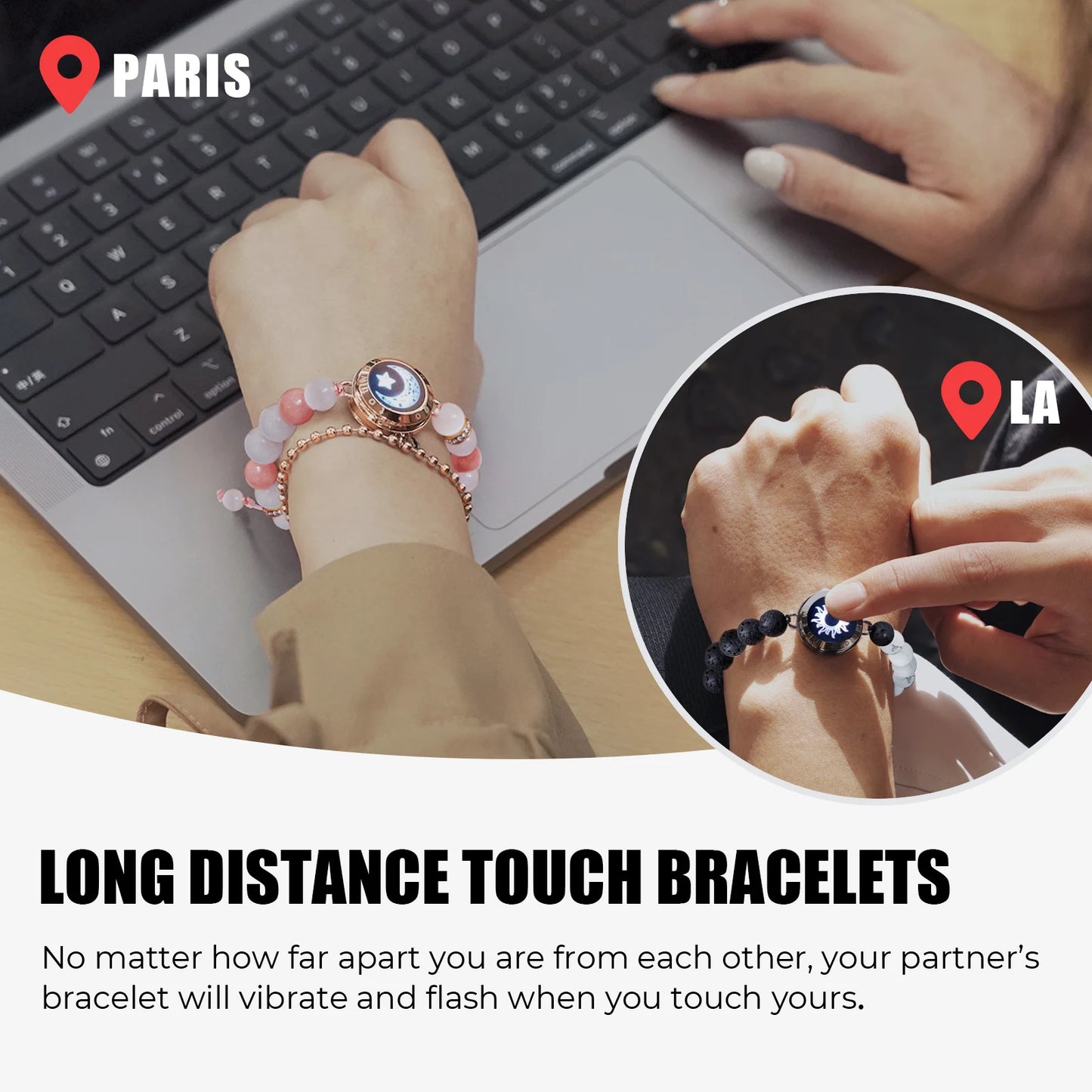Totwoo Touch Smart Beaded Bracelets for Couple Emotional Bluetooth Jewelry Gift for Girlfriend Boyfriend Anniversary Birthday