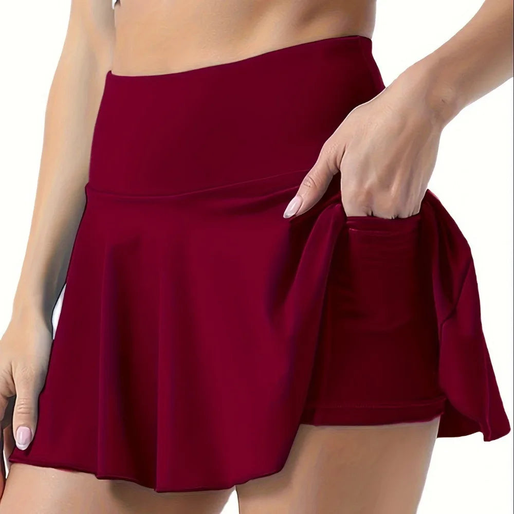 New Pleated Tennis Skirts with Shorts Pockets Tummy Control Golf Skorts Crossover Style Built-in Shorts Running Skirts Training