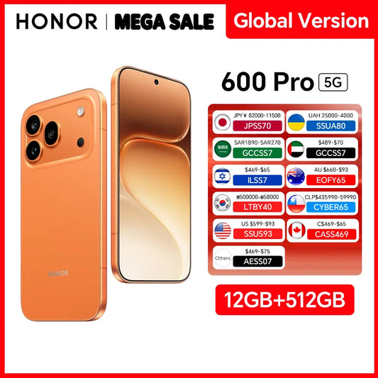 2026 New Global Version HONOR 600 Pro 5G 12GB+512GB 6.57'' 120Hz AMOLED Screen 200MP Main Camera 7000mAh 80W SuperCharge